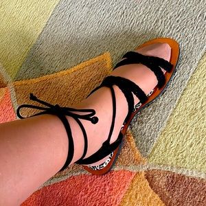 Never worn black lace up the ankle sandals